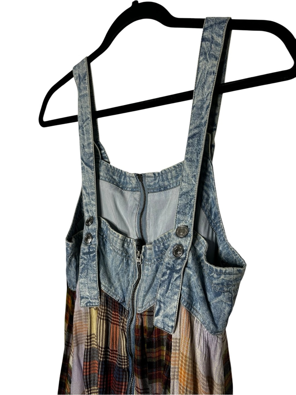 Free People We The Free Mix It Up Maxi Dress Splinter Plaid Denim Size 10 NWT - Picture 9 of 15